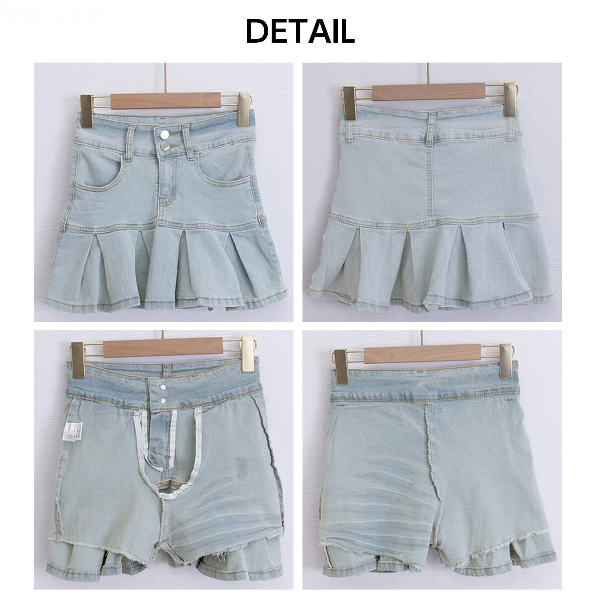 デニム スカート プリーツ ミニスカート レディース 韓国 インナーパンツ付き 大人 カジュアル かわいい おしゃれ ハイウエスト Aライン レトロ デニムスカート 大人可愛い 大人女子