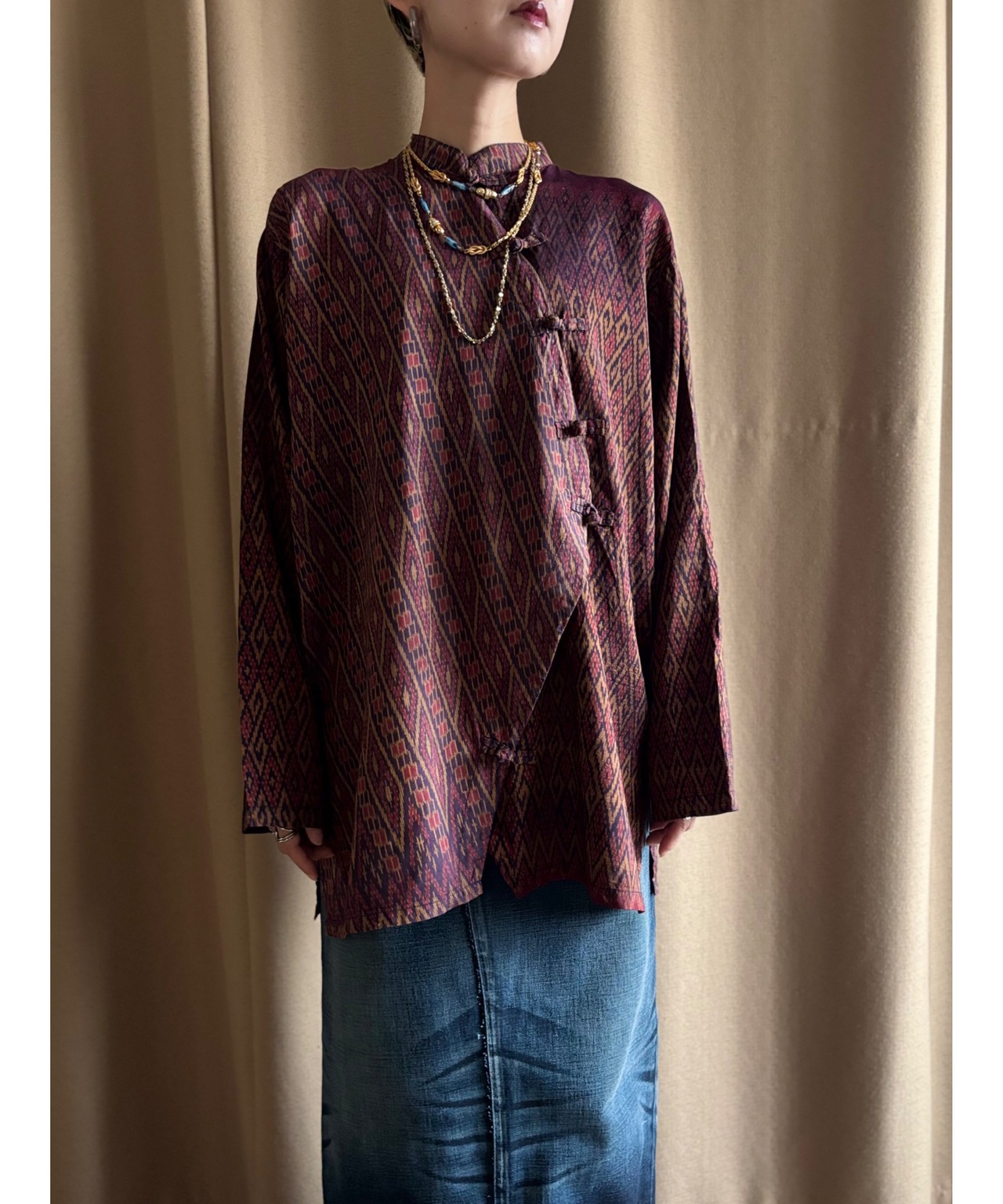 ethnic china button design silk shirt-5000-9