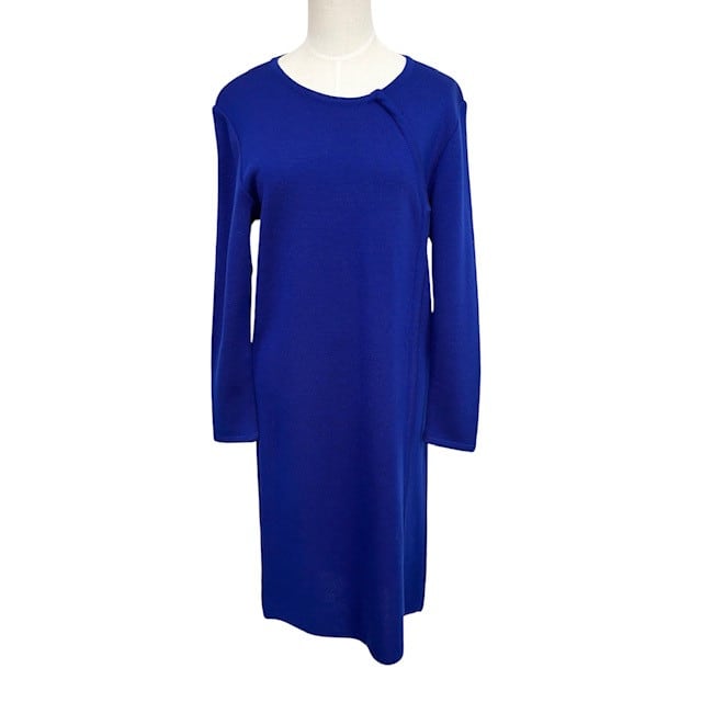 中古 イブサンローラン Yvesaintlaurent ニットワンピース クリーニング済み ロイヤルブルー ロング レディース Mサイズ