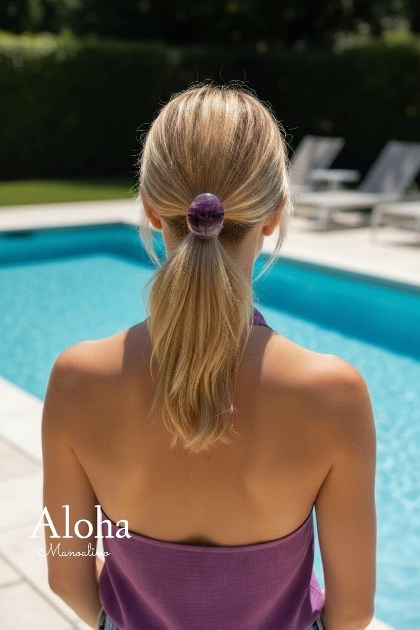 Oval Amethyst hair accessory(オーバルアメジストヘアゴム