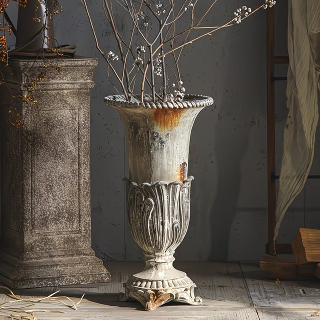 花瓶 ヴィンテージ調 リーフ モチーフ 大きめ おしゃれ かわいい インテリア フラワー ベース 卓上 アンティーク調 レトロ調 クラシック 花びん 観葉植物 一輪挿し リビング 玄関 ディスプレイ 贈り物 プレゼント