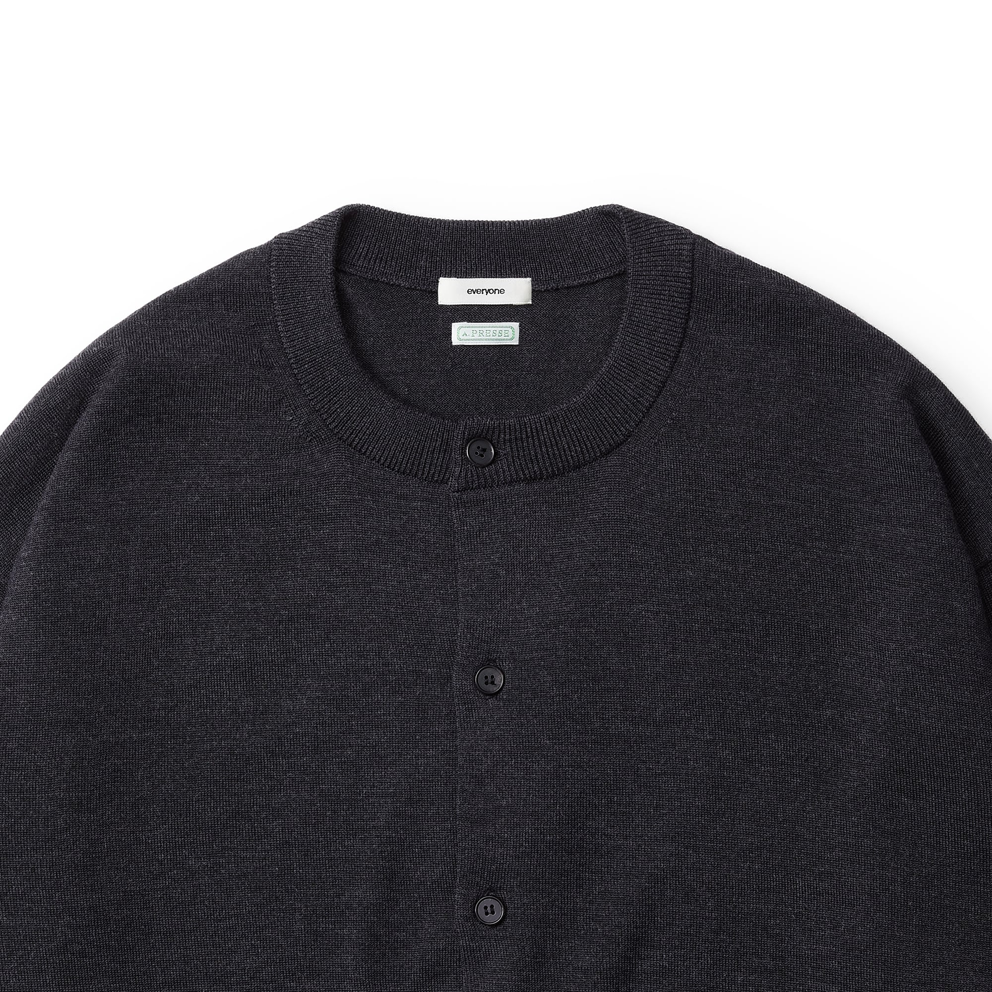 トップス A.PRESSE for everyone Crew Neck Cardigan A.PRESSE for everyone Wool Knit Crew Neck Cardigan (CHARCOAL