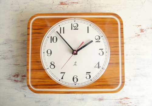 メンテ済み フランス製 JAZ 木製フレーム 壁時計 電池式 ジャズ ヴィンテージ 壁掛け時計 アンティーク ig2247