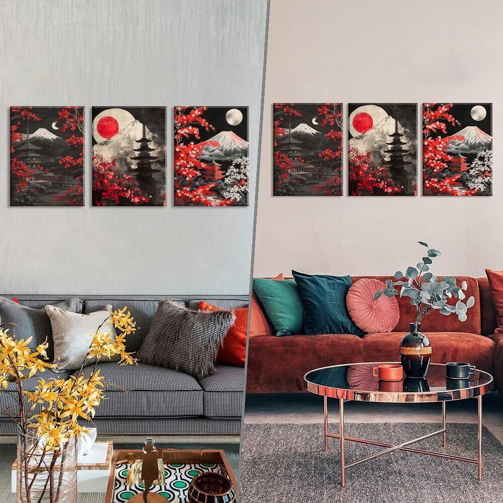PIY PAINTING 花の現代絵画、富士山の壁画、赤い桜キャンバス PIY PAINTING 花の現代絵画、富士山の壁画、赤い桜キャンバス