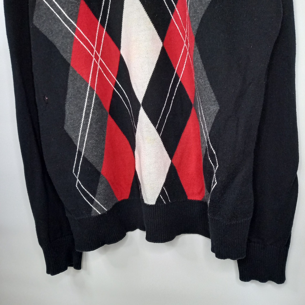 00s　XG　ハーフジップ　コットンニット　セーター　薄手　ハイゲージ　アーガイル　ブラック　XL