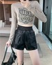 大きいサイズ 新品 秋冬エコレザー ショートパンツ 黒ゆったり 4L フェイク