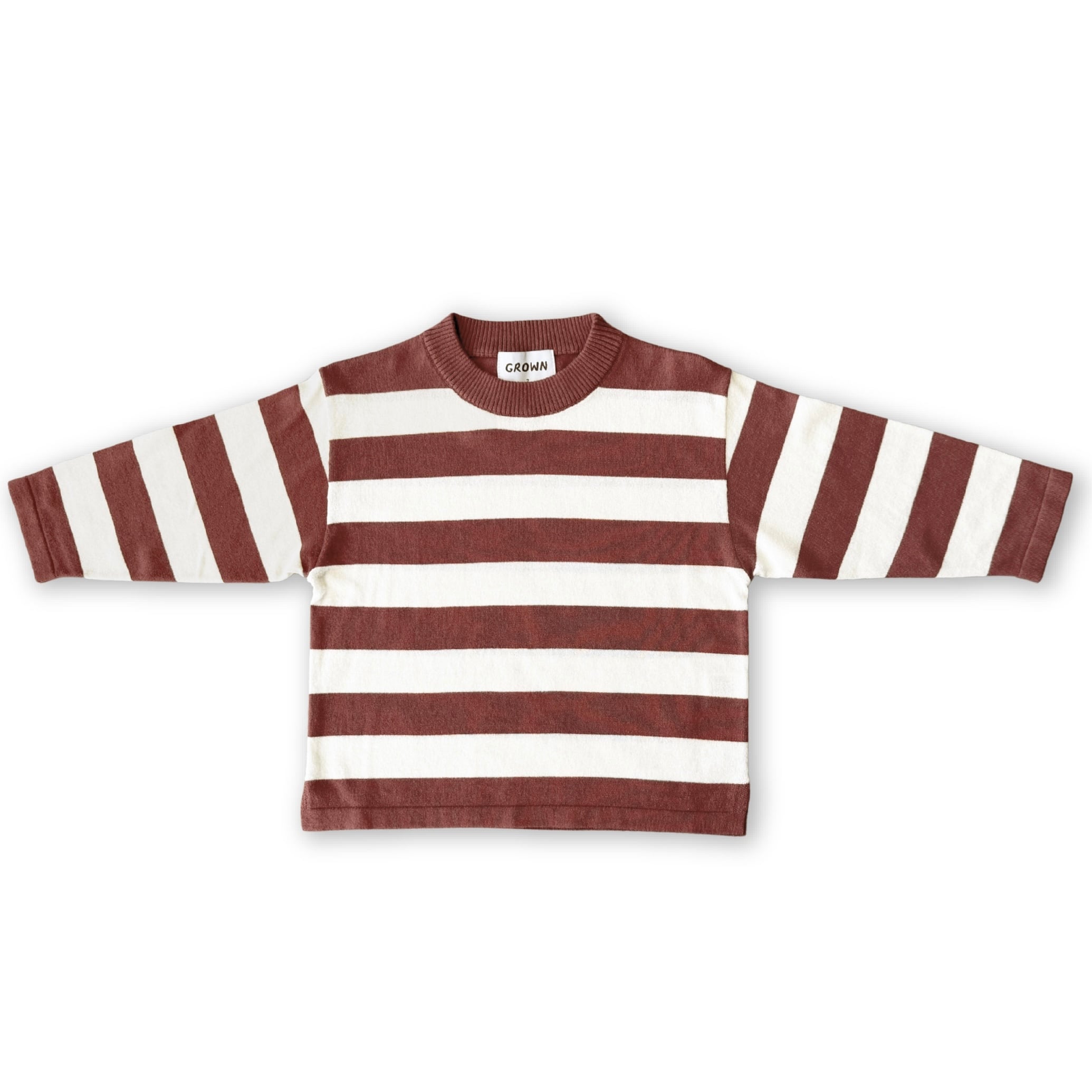 Grown Organic Knitted Striped L/S Tee【2-6Y】Maroon
