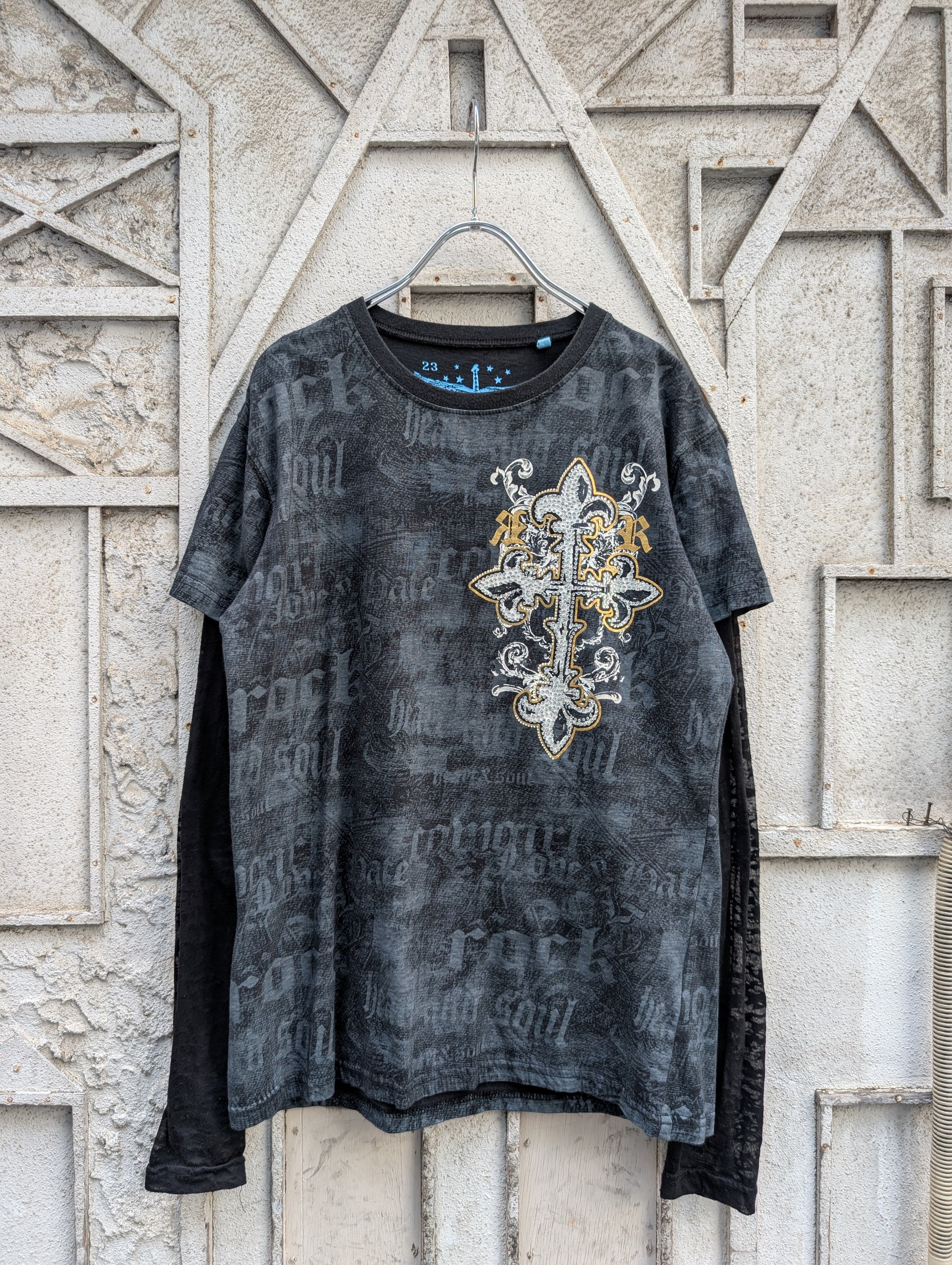 "GRUNGE" rhinestone & fake layer L/S