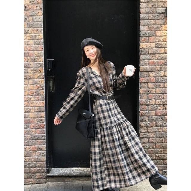 【ワンピース】大きいサイズ ワンピース レディース おしゃれ きれいめ 可愛い フェミニン エレガント 春 夏 秋 20代 30代 40代 ロング ワンピース 春秋 ワンピースドレス 韓国 ワンピース ドレス ワンピース チェック S M L XL 2XL