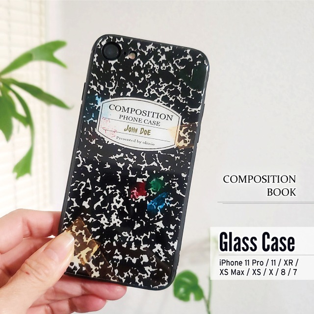 「コンポジションブック風」背面ガラスケース（iPhoneのみ対応）#sc-0087-glass【受注生産・通常5〜6営業日発送】