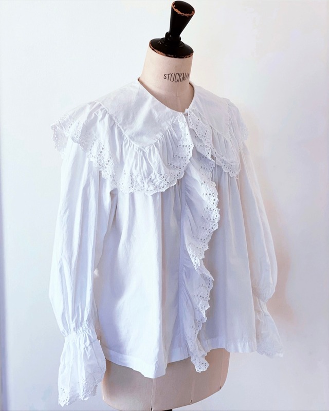 1900's France Antique Big Sailor collar Blouse