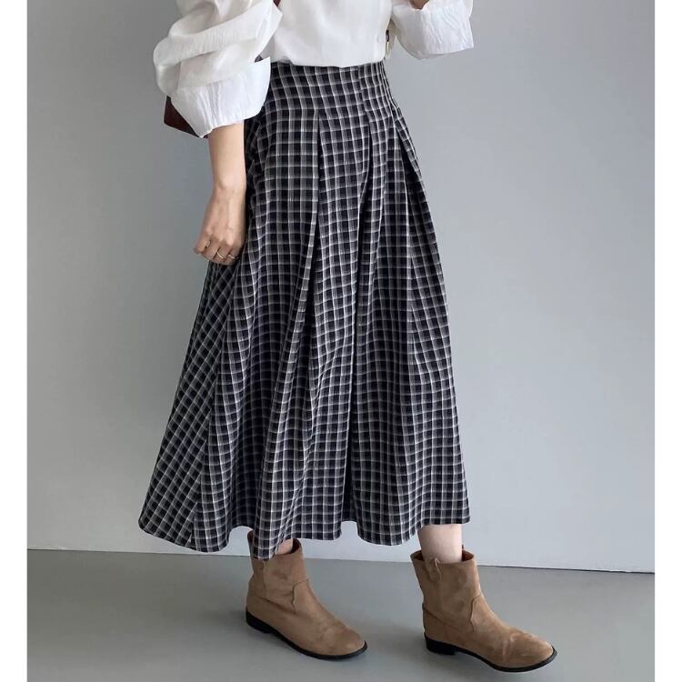 チェック柄 プリーツスカート 1col N00181