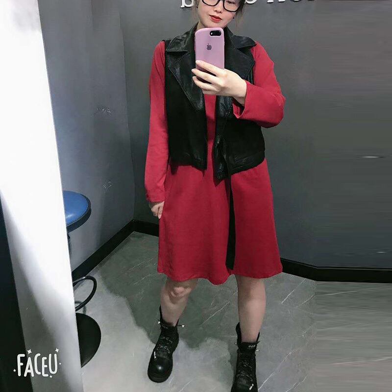 オータムレザースカート スリムドレス 大きめサイズ 秋物 ミックスインファッション21082561563