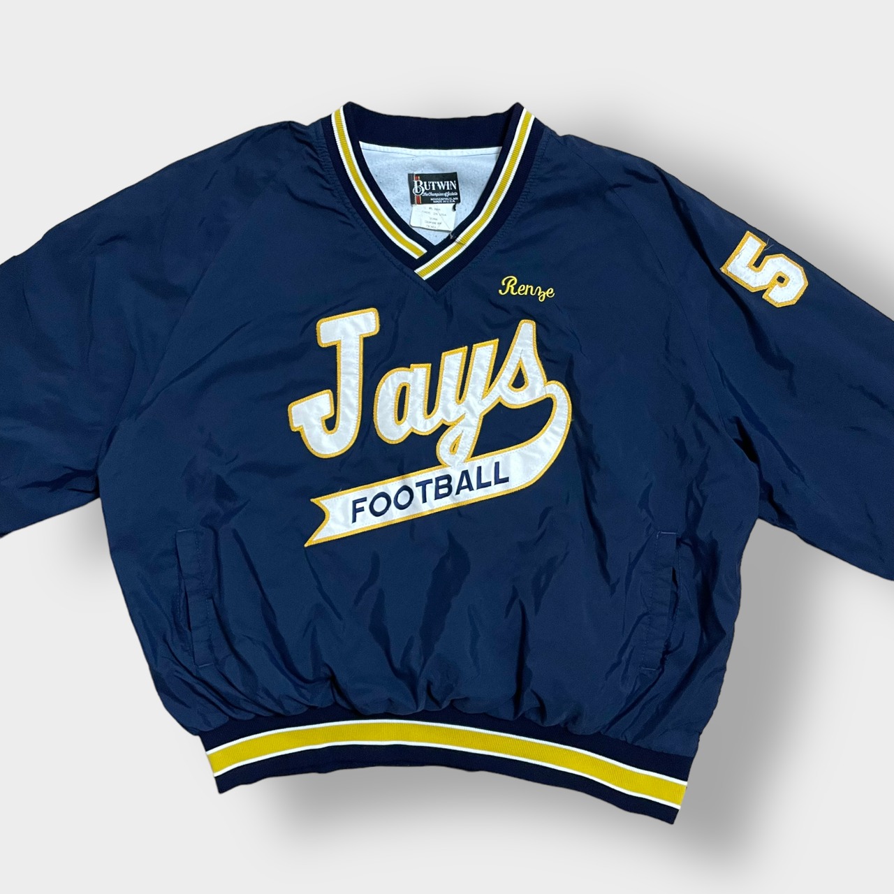 BUTWIN 90s USA製 ナイロン プルオーバー 刺繍ロゴ 3XL ビッグシルエット ビッグサイズ ゆるだぼ football フットボール バドウィン US古着