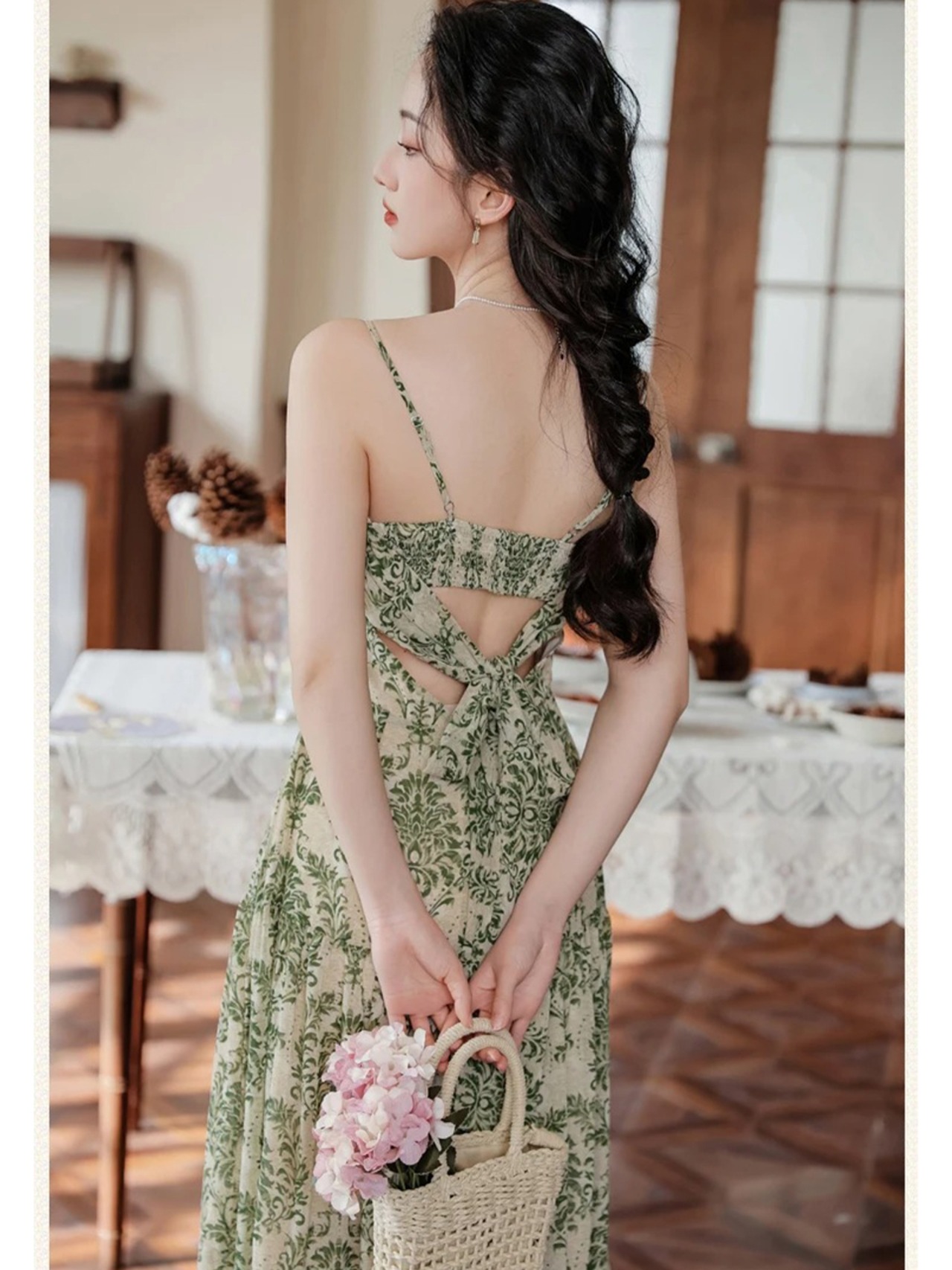【0066】2sets Backless Bohemian Green Short Sleeve Dress