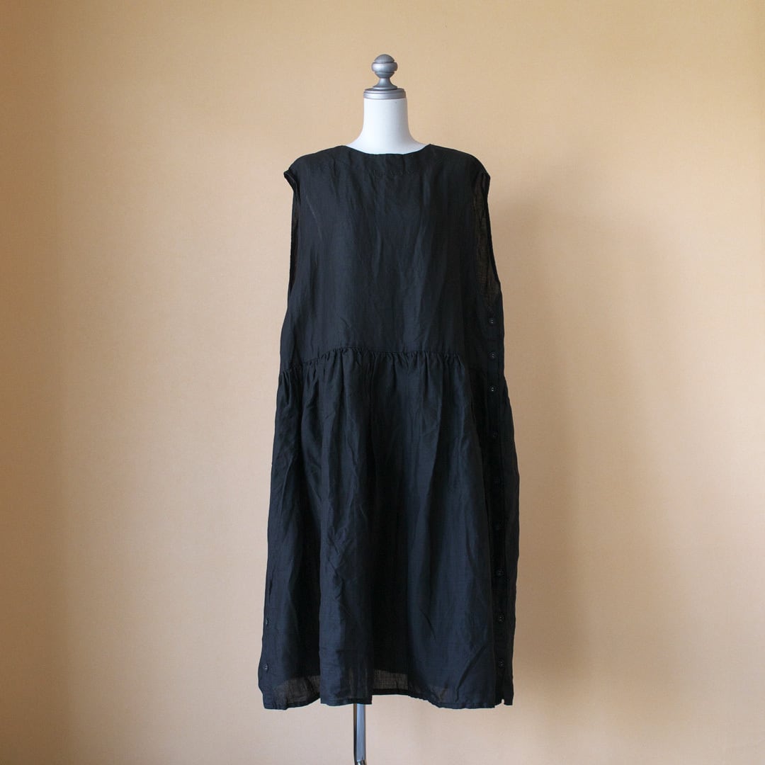 Gauze# ガーゼ G488 linen switching gather wide one piece リネン ...