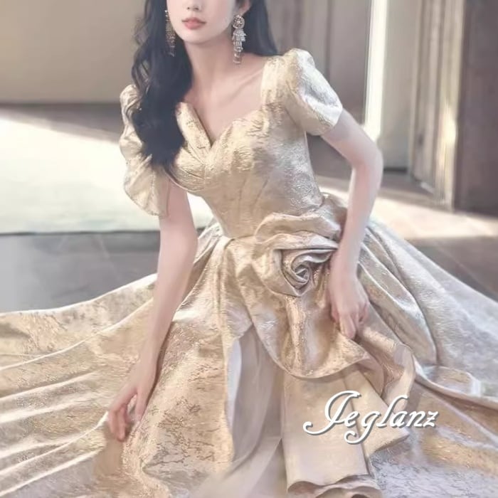 優雅 パーティ ウエディング カラードレス 異素材 チュール レイヤード(M8767)π