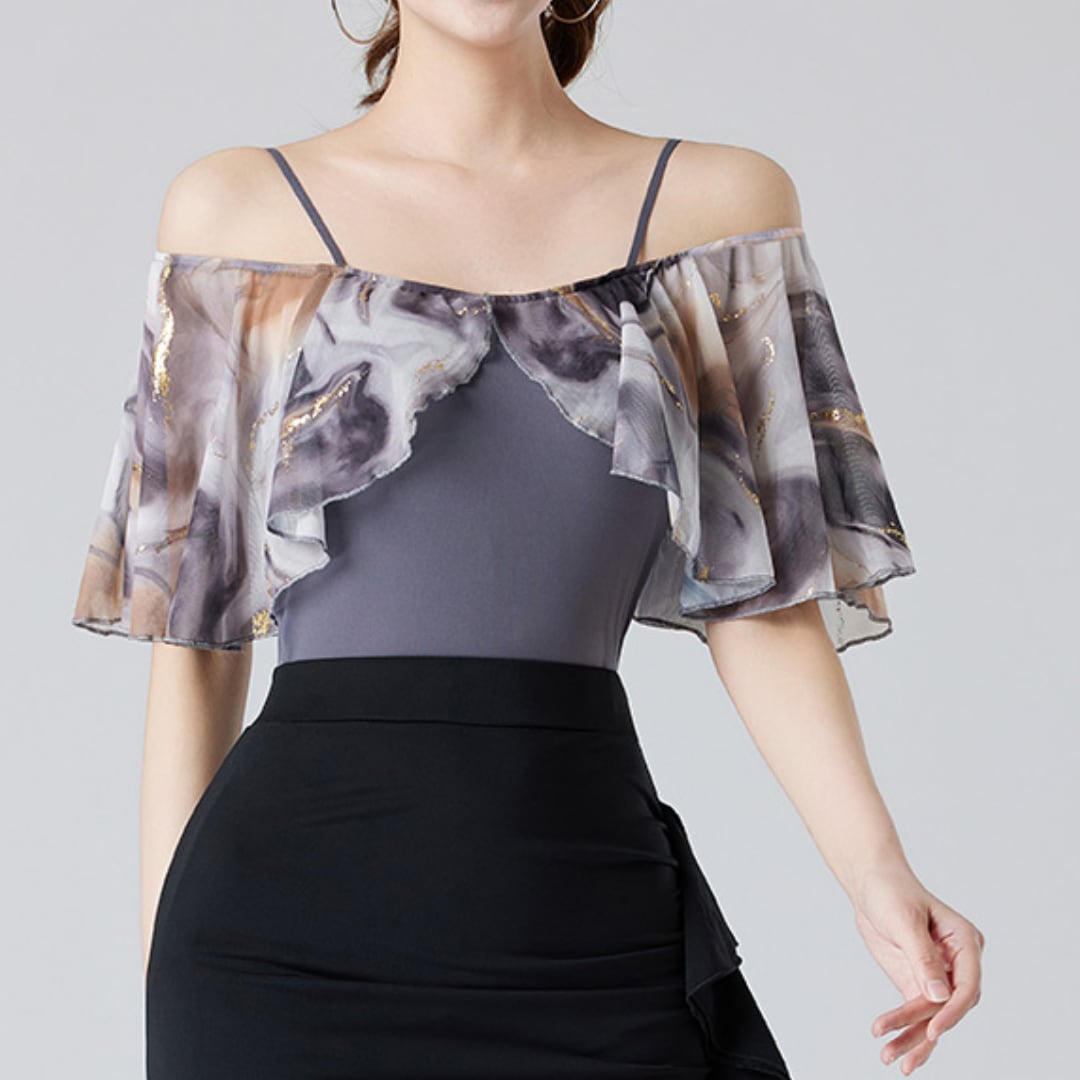 フレアスリーブ シフォン オフショルダートップス(レオタードタイプ) ds0646