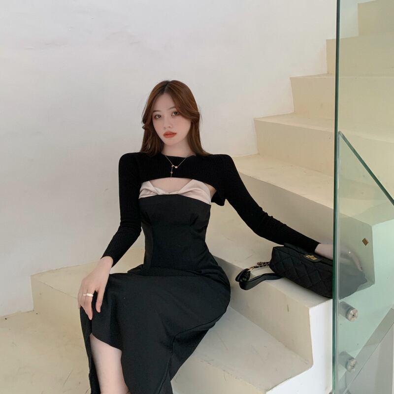 ドレス ウェストブラックスカート スプリング 春物 ブラックストロベリース87229371088