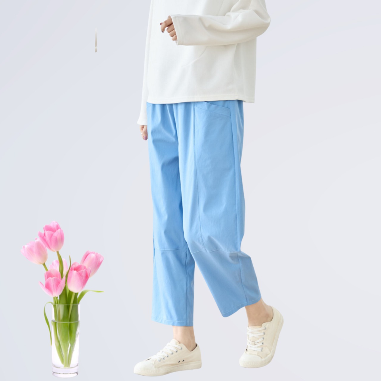 TRUBE タック入りバルーンシルエットパンツ【L~LL】サックスブルー