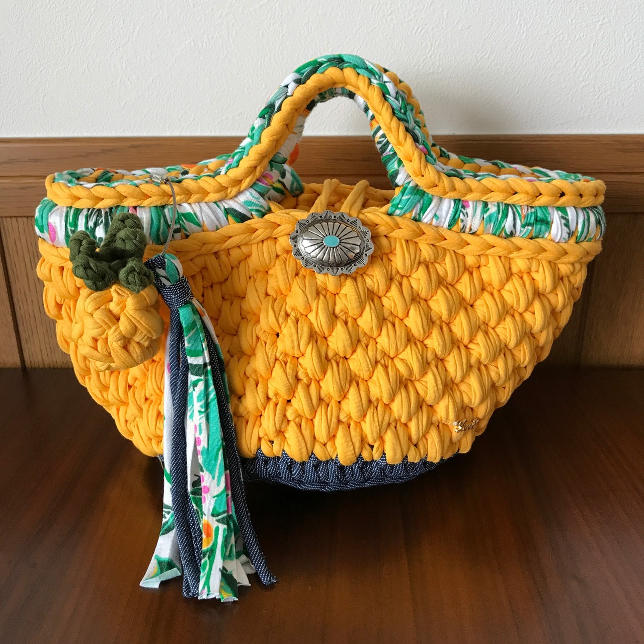 ☆ハンドメイド☆麻紐マルシェバッグ☆ハンドバッグ☆フリフリバッグ  