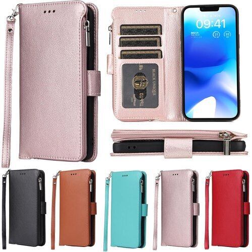 Eastwave アイフォン 15 ケース iPhone15 ケース 手帳型 iphone 15 財布型 手帳 背面 ICカード コインポケット ストラップ付き カード 収納 小銭入れ ファスナーポケット付き PUレザー 5色 ピンク 2379