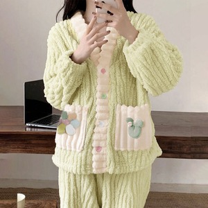 フリース パジャマ レディース セットアップ 韓国 ルームウェア 大人 かわいい 防寒 保温 ふわふわ おしゃれ 上下セット 冷え防止 もこもこ 暖かい 大人可愛い 大人女子 [LW-CEZ014]