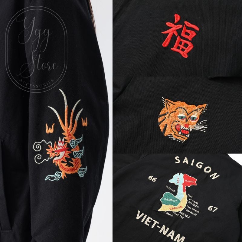刺繍 ジャケット ベトナム SAIGON VIET-NAM 黒 ブラック ベトジャン