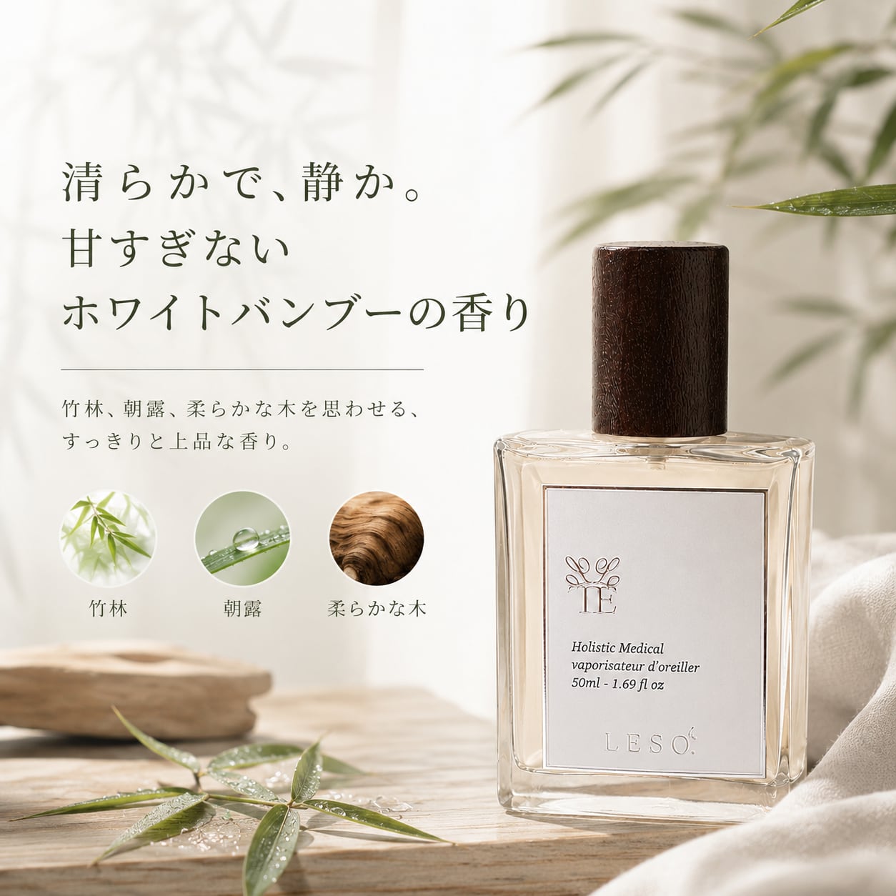 【 和漢 ピローミスト 】 ホワイト バンブーの香り|香附子を取り入れた 和漢アロマ 枕 寝具 シーツ 寝室 ルームスプレー ファブリックミスト おやすみ前 日本製 ギフト LESO.
