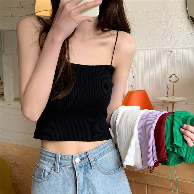 マルチカラーニットサマーレッド薄手ショートトップス 夏物 YY-ファッション26781895486