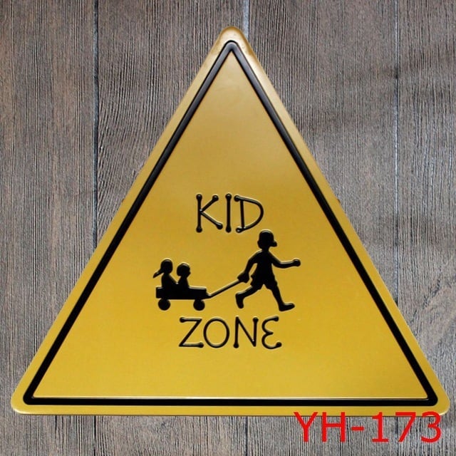 特大 巨大 メタルサイン ブリキ 看板 標識 プレート 三角形 KID ZONE