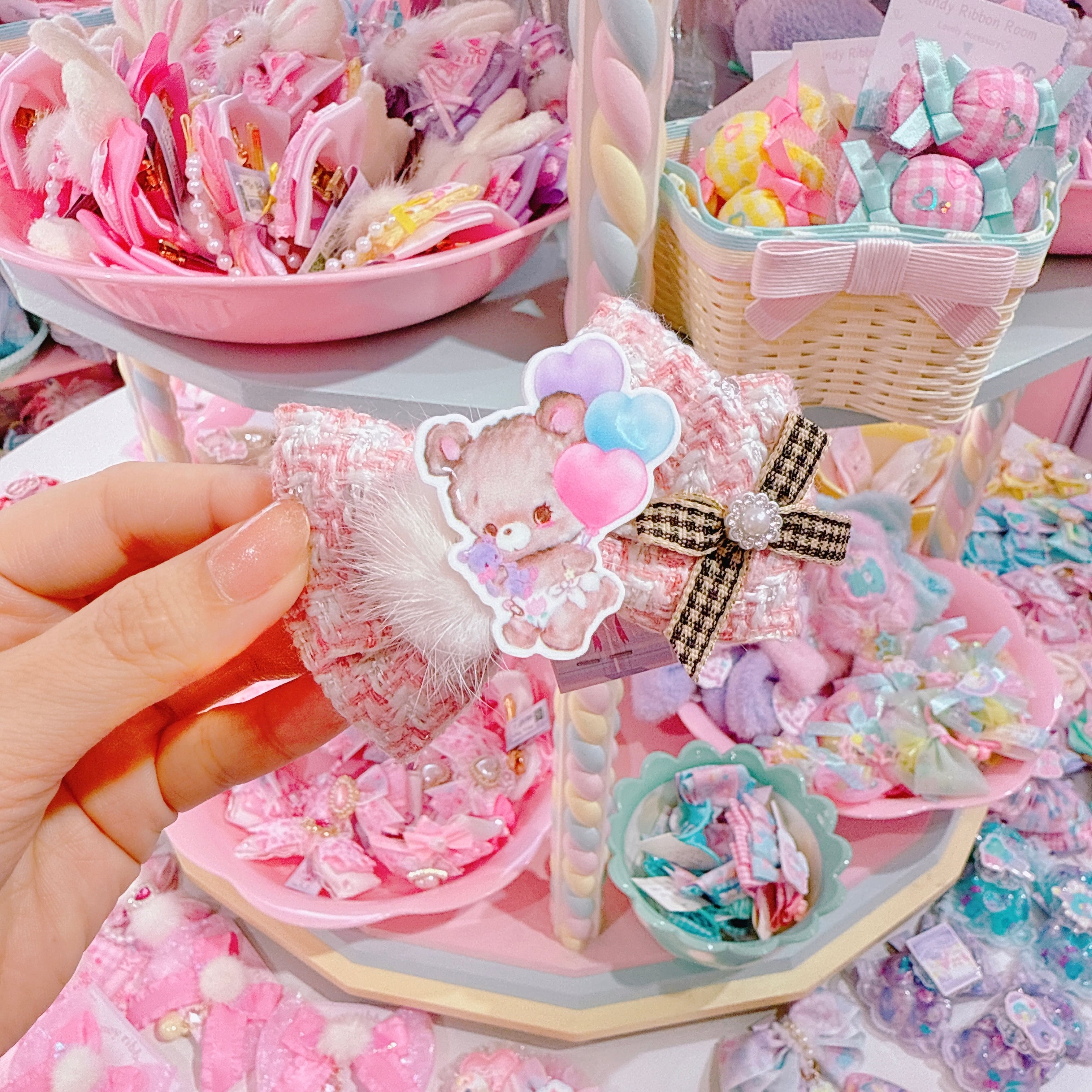 【F7】63-8ツイードリボンヘアクリップ