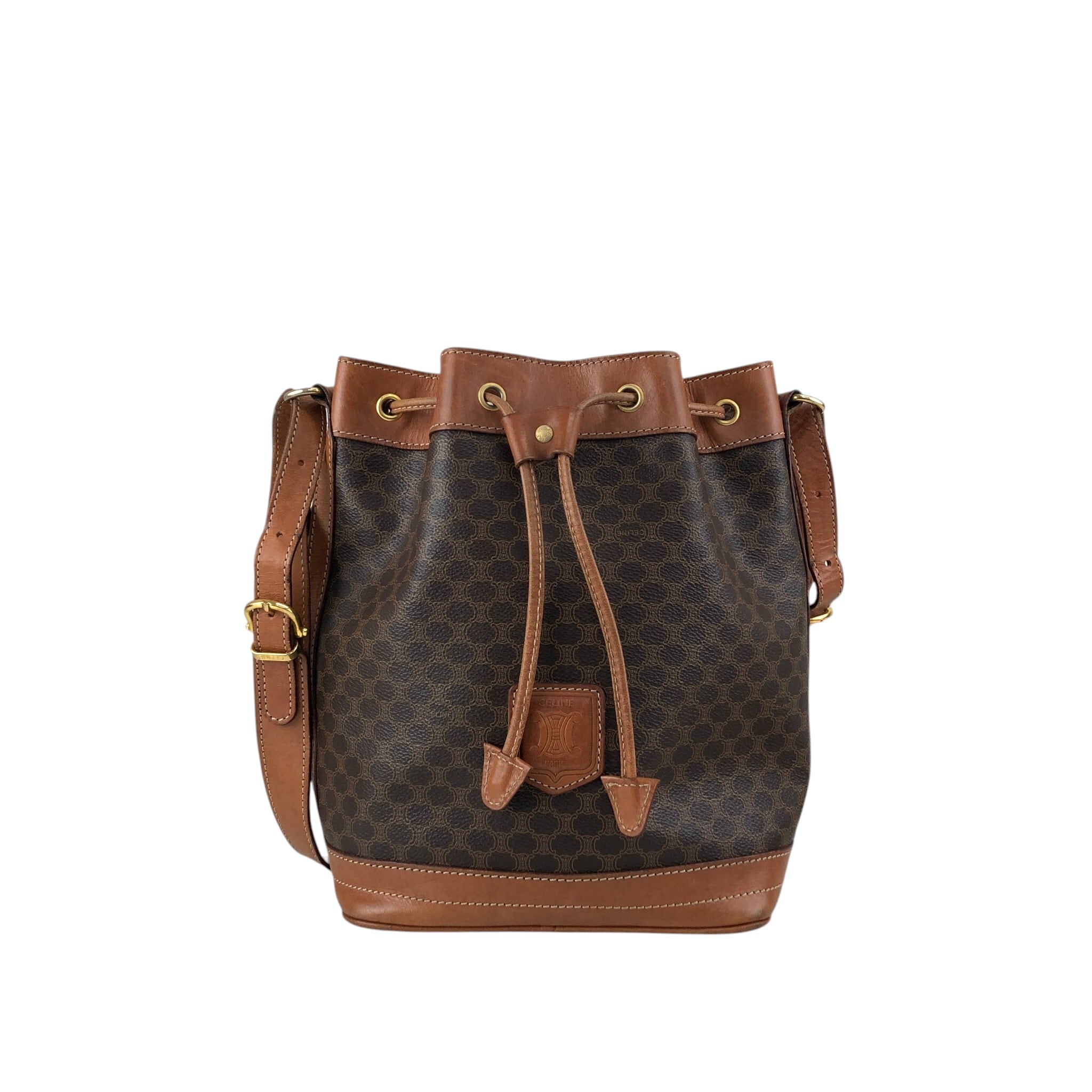 CELINE セリーヌ マカダム ショルダーバッグ ブラウン ブラゾン型押し