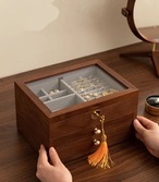 ジュエリーボックス 3段 鍵付き アクセサリーケース 木製 ウォールナット ガラス天板 引き出し 大容量 収納ボックス 高級 宝石箱