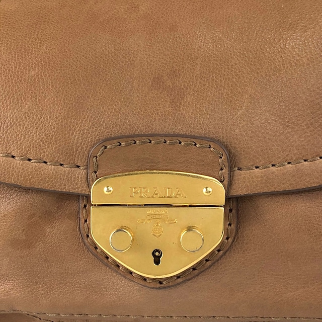 PRADA プラダ ショルダーバッグ ブラウン フロントロック レザー チェーン vintage ヴィンテージ オールド gkm4zp