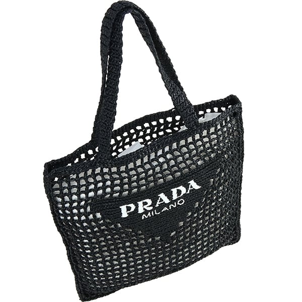 Unused PRADA プラダ トートバッグ クロシェ ラフィア風 ブラック