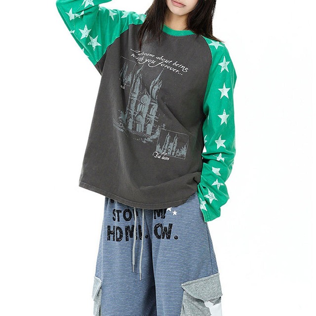 スターパターンラグランアートTシャツ 2col R02480