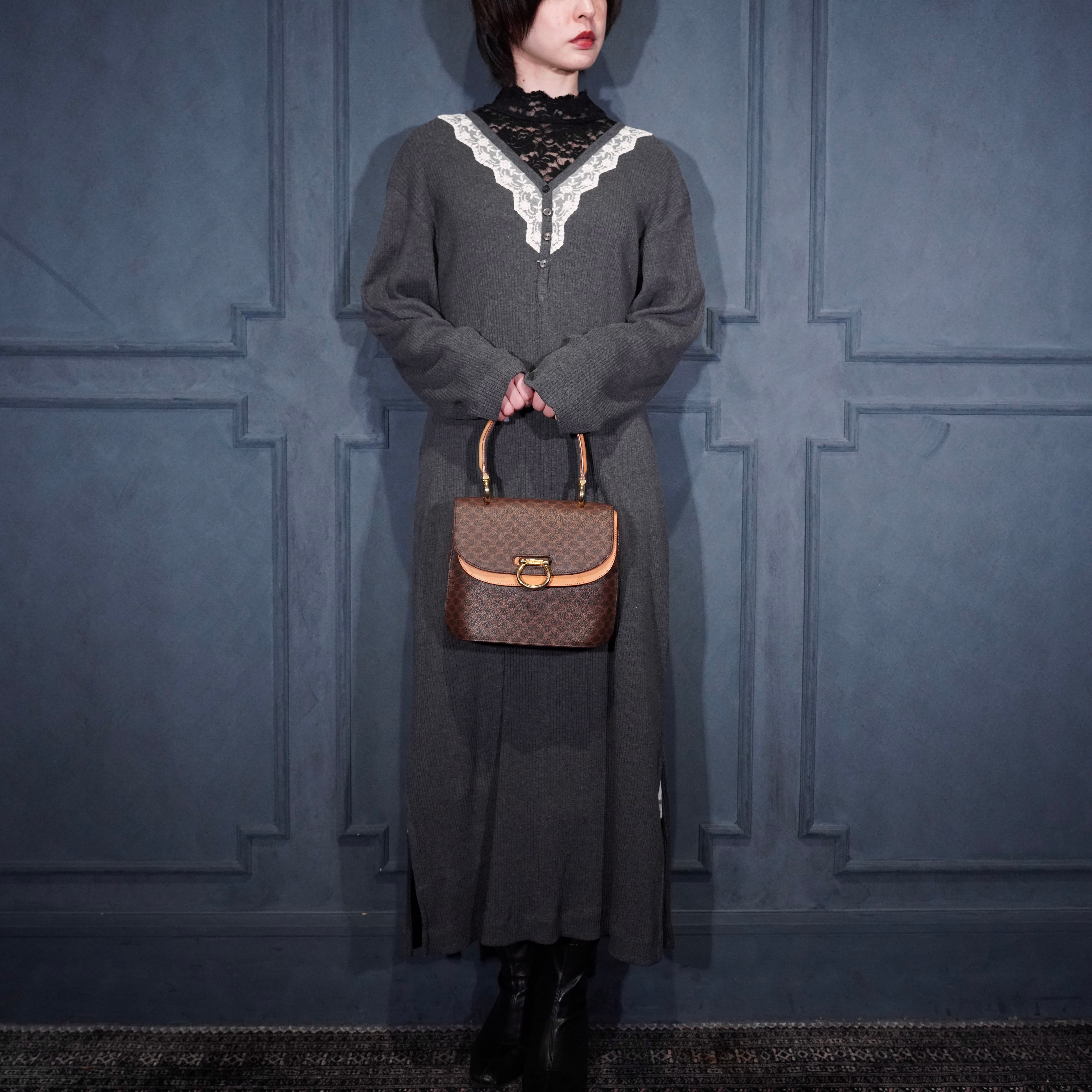CELINE MACADAM PATTERNED DOUBLE FLAP HAND BAG/オールドセリーヌ