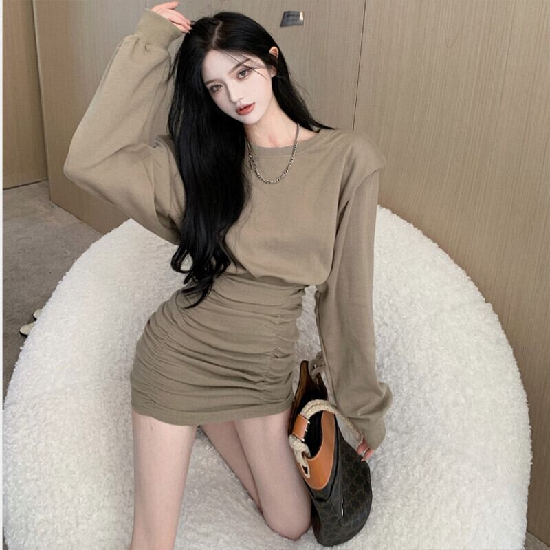 スタイルスタンダードウェストスカート オータムドレス ロング レトロ 秋物 ステッチ ガールズファッション81948516462