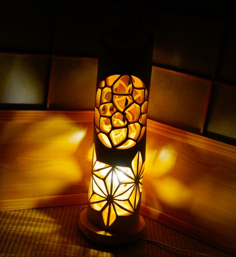 竹灯り・竹あかり・竹灯籠・竹灯篭・竹ランプ 両面彫り～～ 癒しの灯り☆