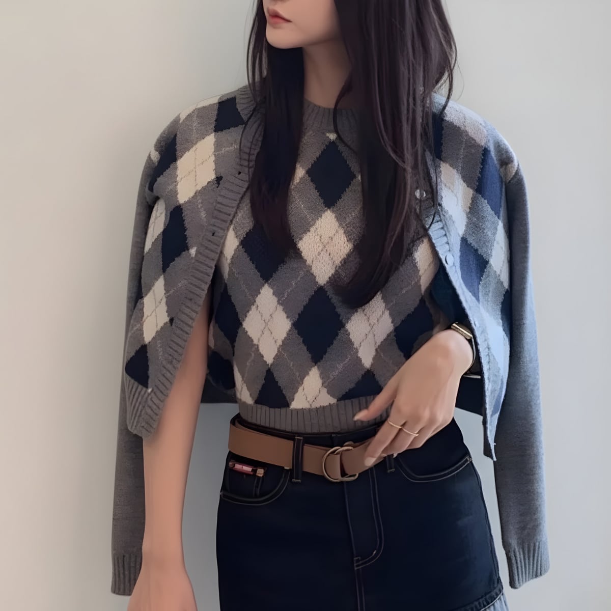 Classic Diamond Pattern Knit Ensemble ch0167