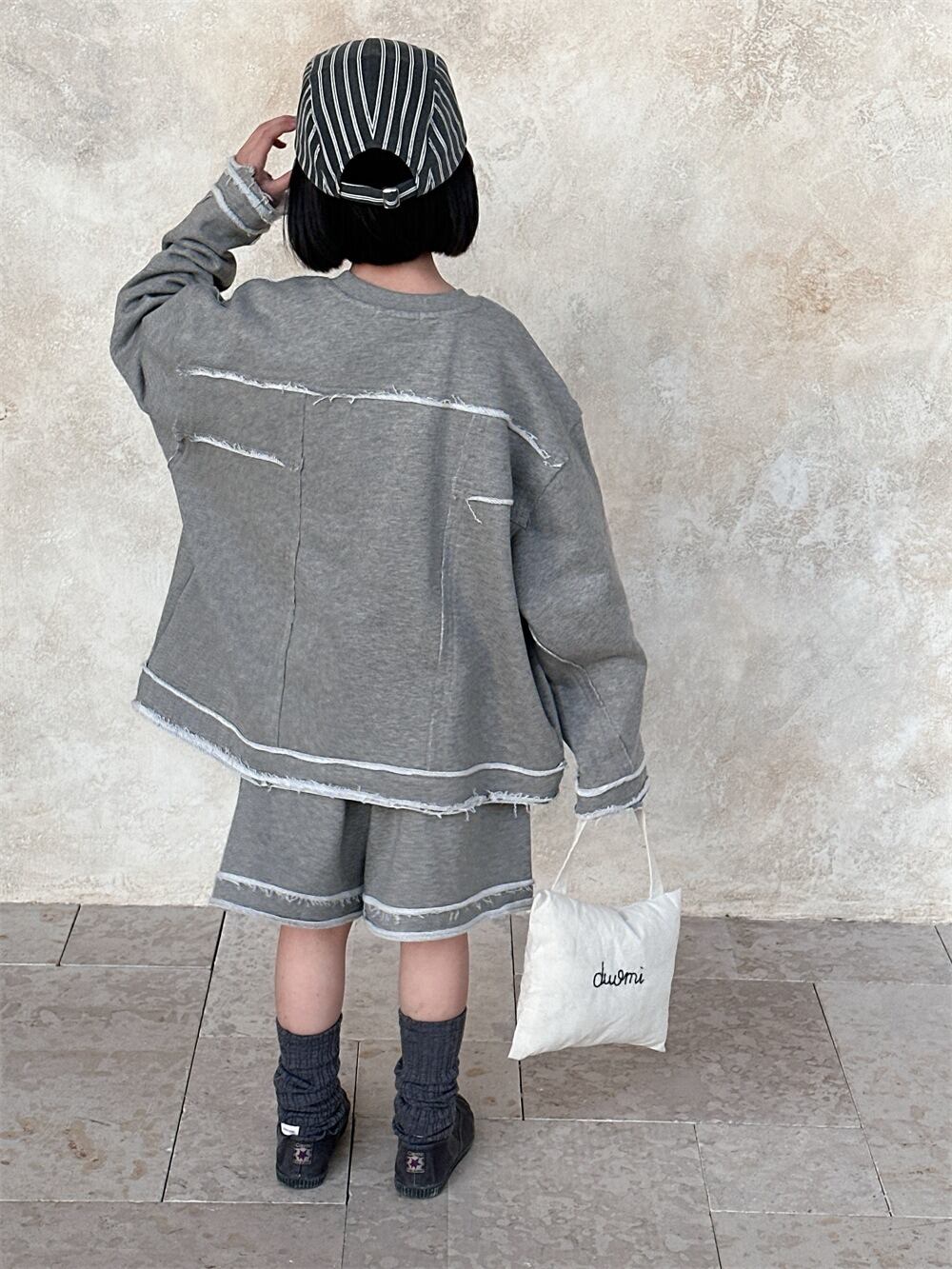 韓国子供服コットンリップル上下セット GrayS