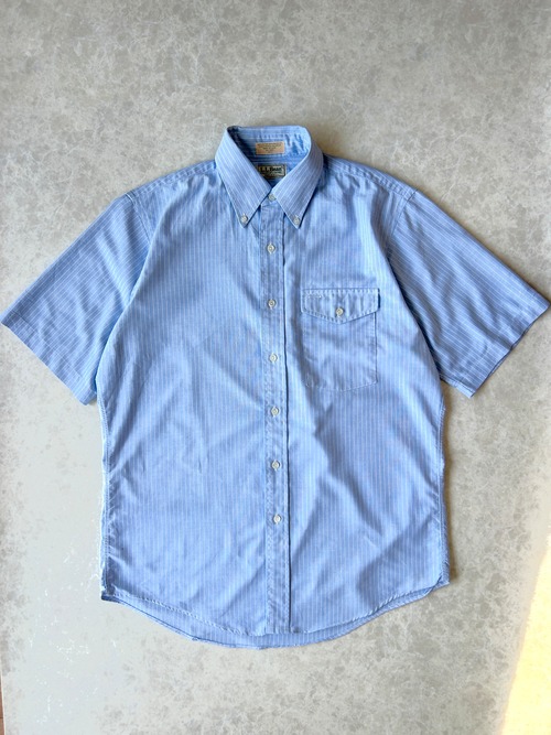80s USA製 L.L.Bean サックスブルー ストライプ 半袖ボタンダウンシャツ