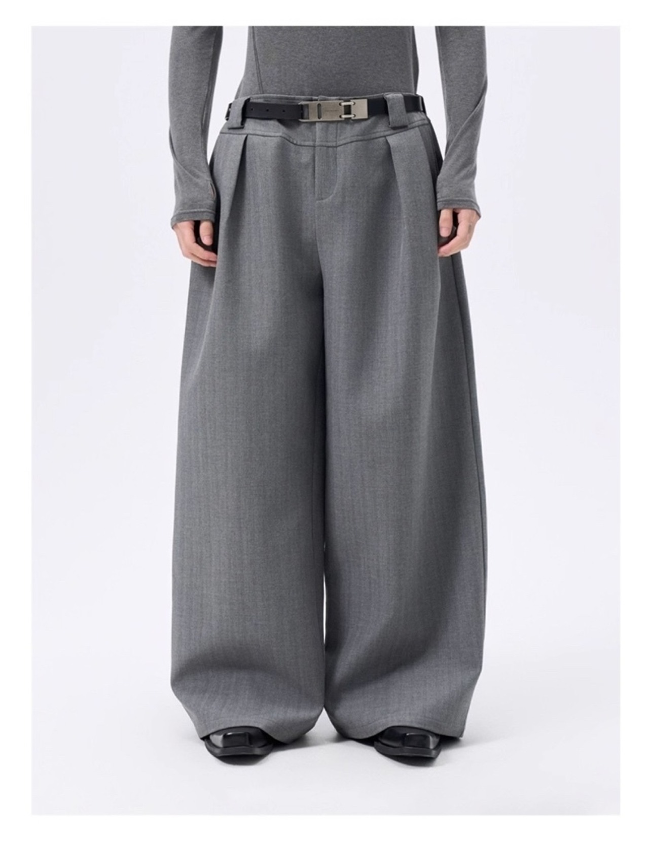 FRKM SCD 25AW グレーストライプリヨセル 立体ワイドレッグパンツ