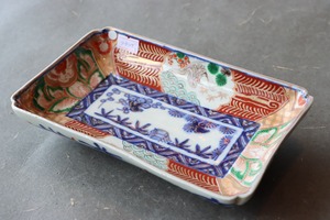 フチソゲ 伊万里焼 色絵 鶴青海波文 長皿 B アウトレット