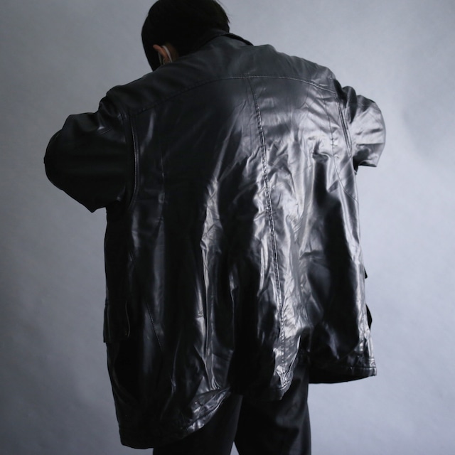 vinyl leather collar corduroy switching design over size jacket