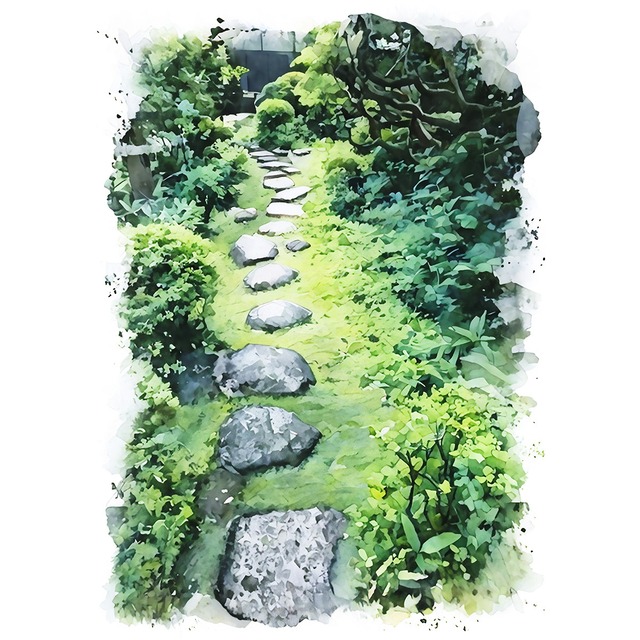 絵画 日本 京都府 高桐院 苔と青もみじ 風景画 インテリアアート額付き 水彩画・油絵風 WAT0176