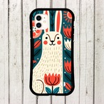 受注生産 iPhoneケース 白うさぎと赤い花の民芸柄｜うさぎモチーフ FMSY046C