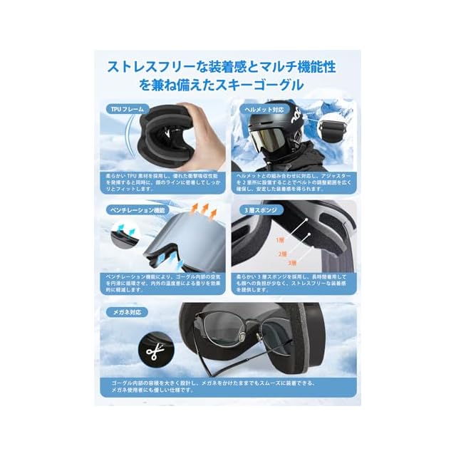 SwiftReach] [クリスマスプレゼント] 登山・スキー兼用ゴーグル 【防曇