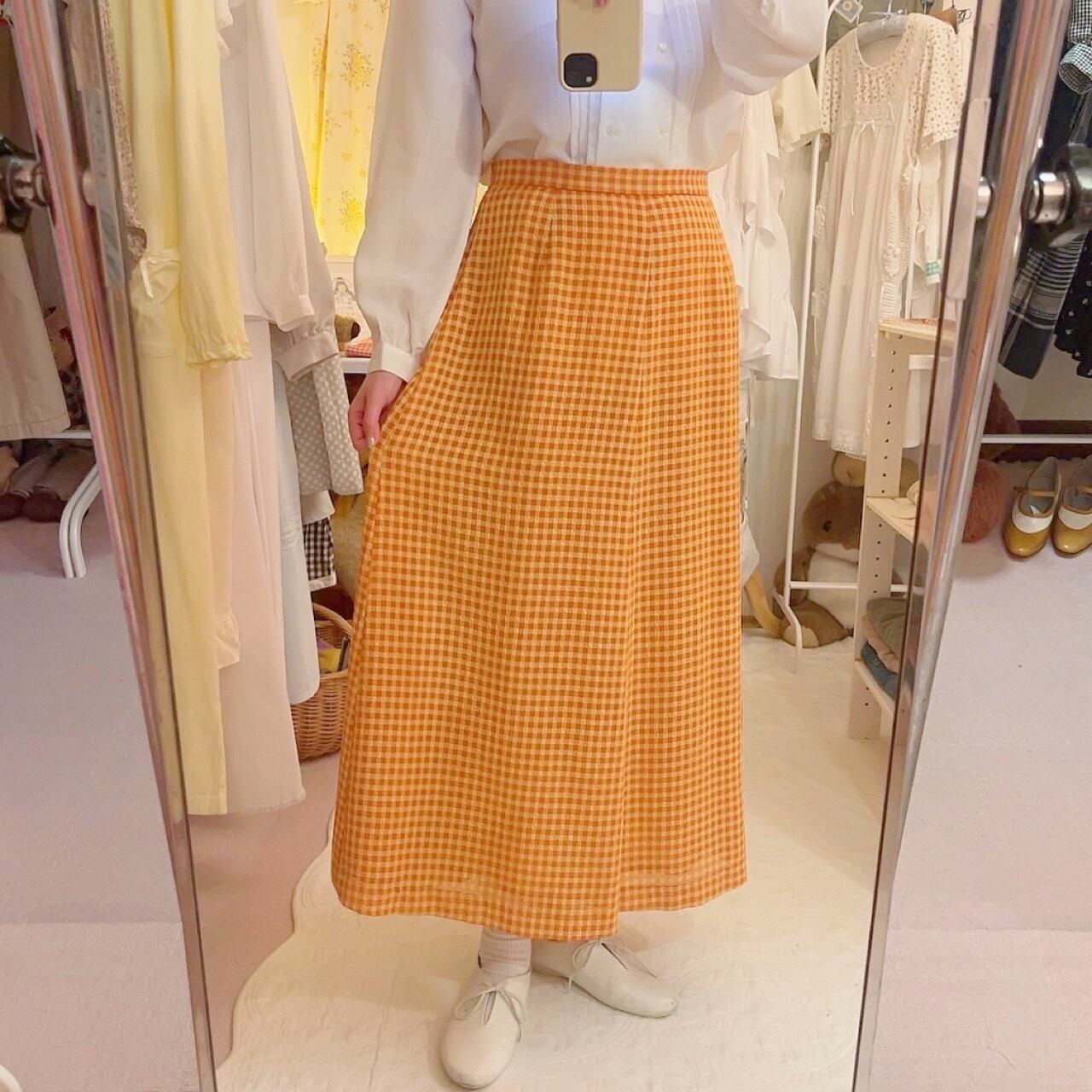 orange yellow gingham check skirt